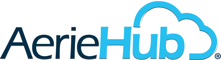 Logo for AerieHub with stylized text and a cloud graphic.