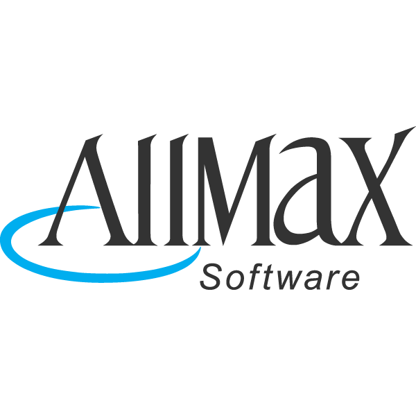 Allmax Software logo with stylized black text and a blue swoosh element.