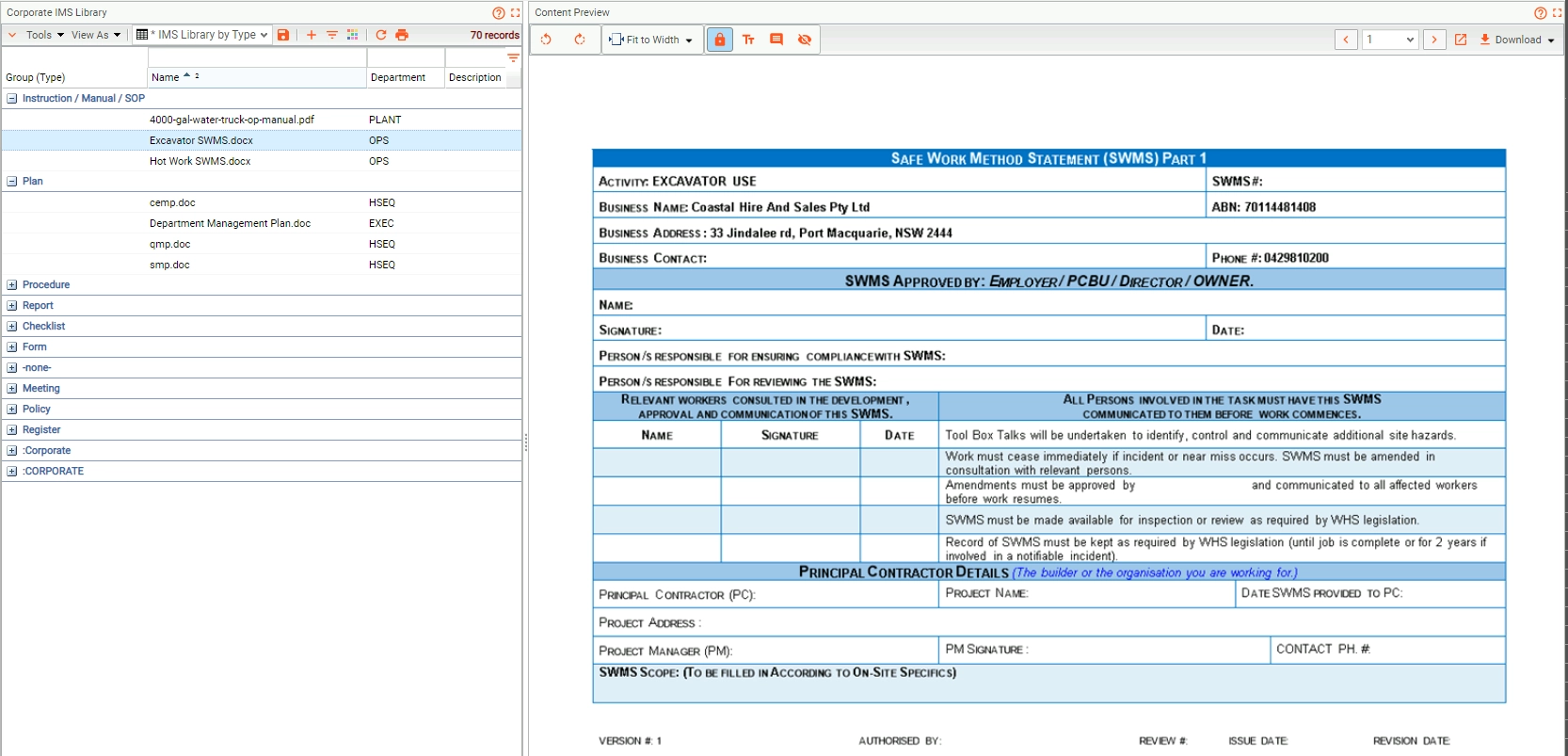 Quality Procedures & Templates Corporate Library